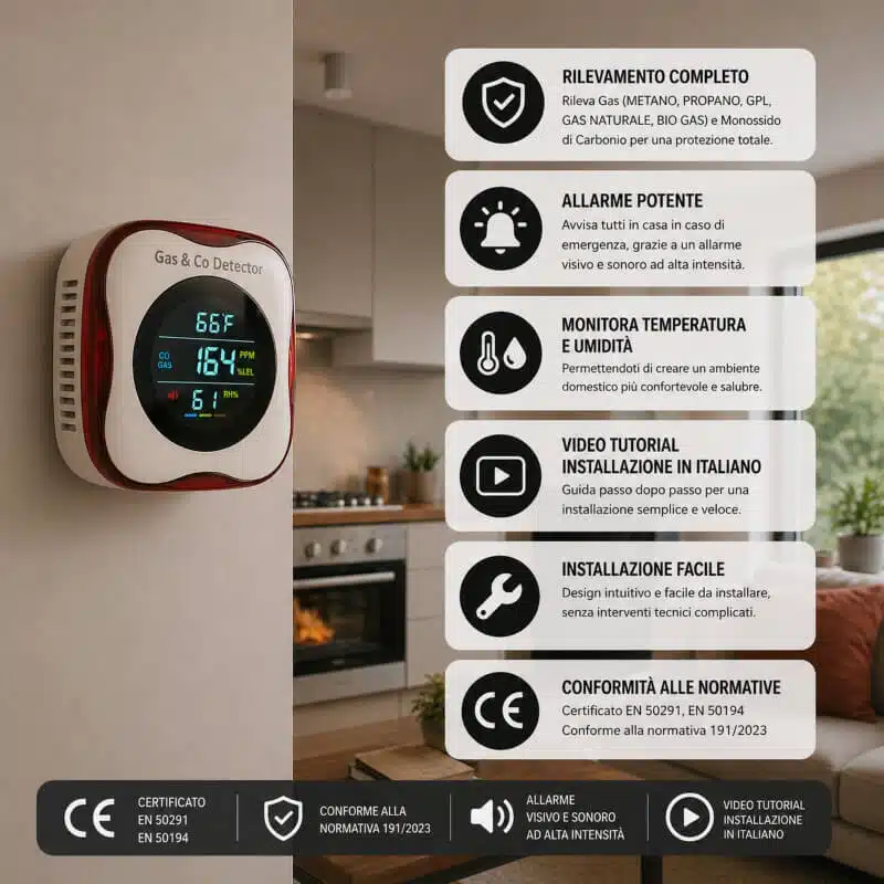 Sensore Gas e Monossido Professionale 4 in 1 Plug-In – Allarme Sicurezza Domestica - immagine 6